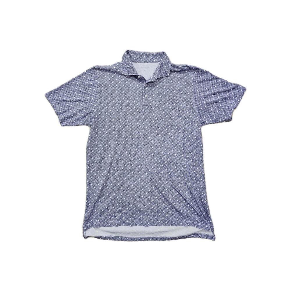 B. Draddy Men Shirt Medium Blue Print Golf Polo Pima Cotton Short Sleeve
